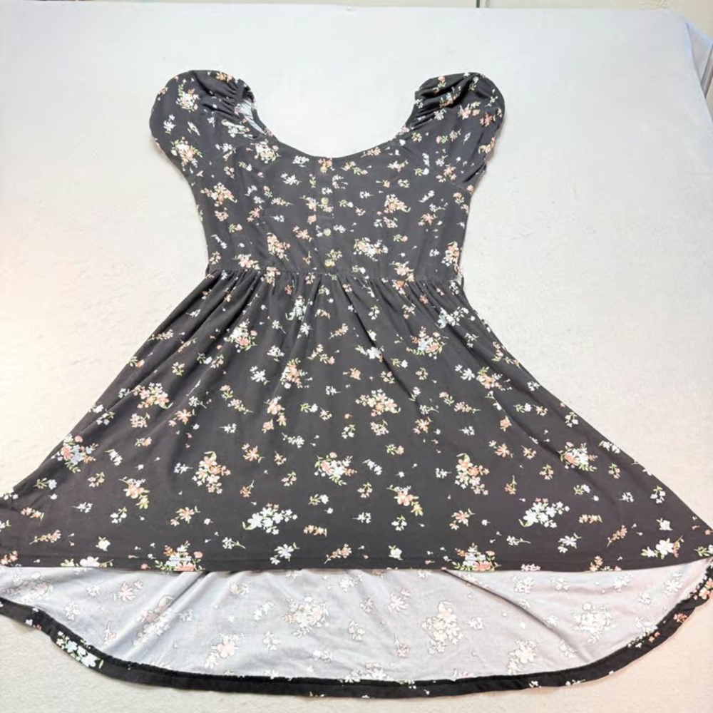 Girls Black Floral Puff-Sleeve Fit & Flare Dress